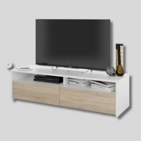 Mueble de televisión con 2 puertas madera y blanco 36x130x40 cm