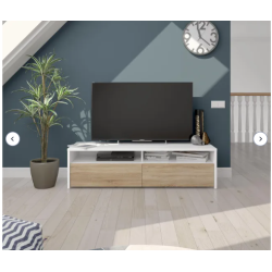 Mueble de televisión con 2 puertas madera y blanco 36x130x40 cm